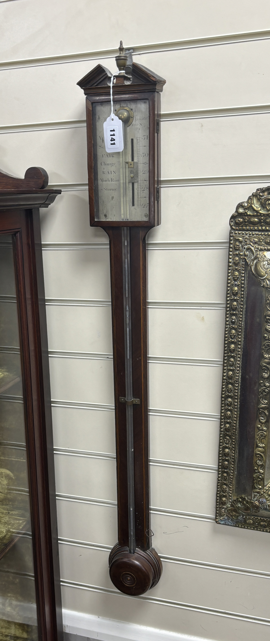 An early 19th century mahogany stick barometer, marked Baxter, London, height 98cm